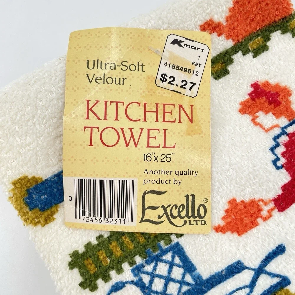 VTG 1970 Excello Kitchen Towel Colonial Kitchen Americano Women Cast‎ Iron Stove